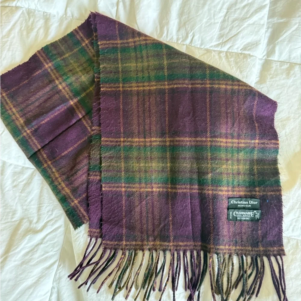 Dior Purple and Green Plaid Scarf